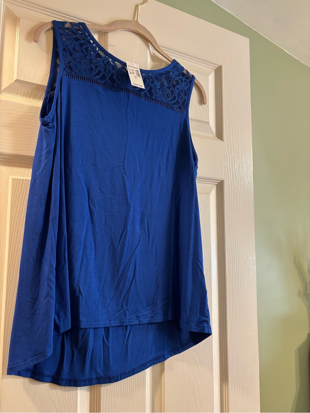 Sleeveless Crochet Yoke dress barn Tank Top in Royal Blue